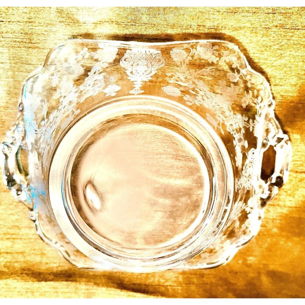 Vintage Cambridge Etched Glass Rosepoint Serving Bowl/candy Dish Handles
